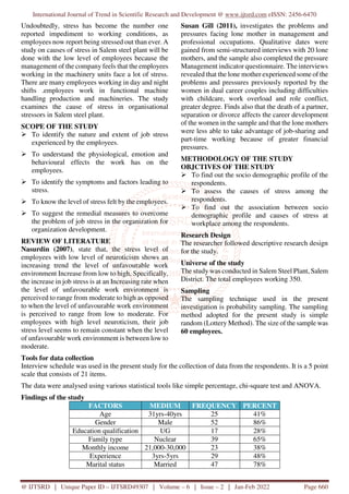 A Study on Causes of Stress at Workplace among Employees | PDF