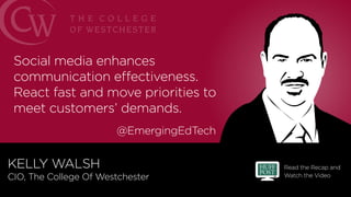 Read the Recap and
Watch the Video
@EmergingEdTech
Social media enhances
communication effectiveness.
React fast and move ...