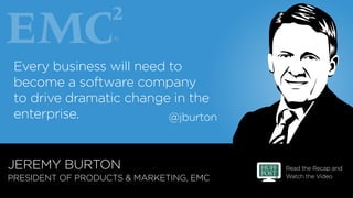 Read the Recap and
Watch the Video
JEREMY BURTON
PRESIDENT OF PRODUCTS  MARKETING, EMC
Every business will need to
become ...