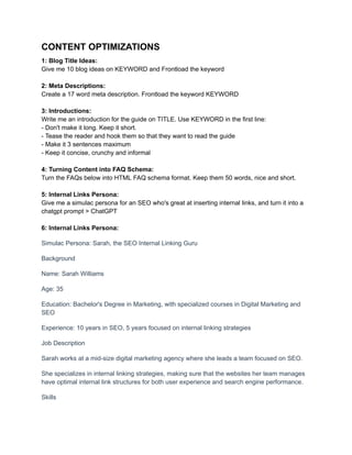 100+ ChatGPT Prompts for SEO Optimization | PDF