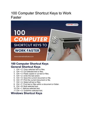 Computer Key Uses 100 Computer Shortcut Keys to Work Faster.docx