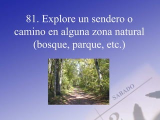 81. Explore un sendero o
camino en alguna zona natural
(bosque, parque, etc.)
 