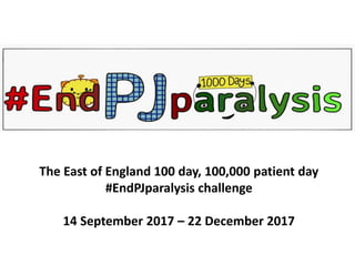 The East of England 100 day, 100,000 patient day
#EndPJparalysis challenge
14 September 2017 – 22 December 2017
 