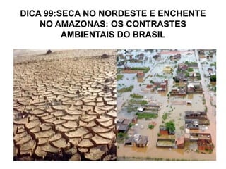 DICA 99:SECA NO NORDESTE E ENCHENTE
    NO AMAZONAS: OS CONTRASTES
         AMBIENTAIS DO BRASIL
 