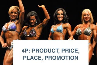 4P: PRODUCT, PRICE,
PLACE, PROMOTION