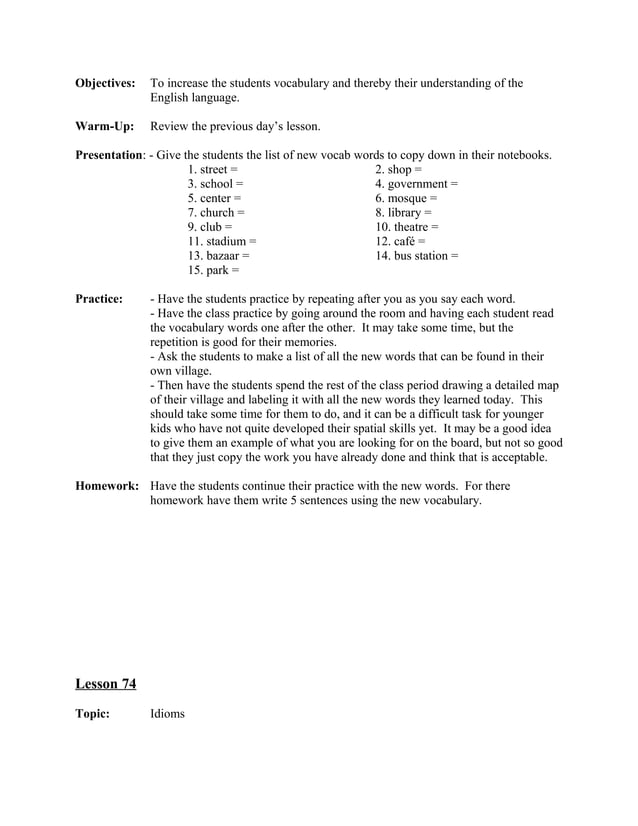 100 Lesson Plans (Parts of Speech)