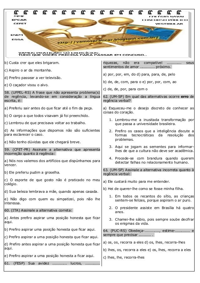 100 EXERCÍCIOS DE REGÊNCIA NOMINAL E VERBAL
