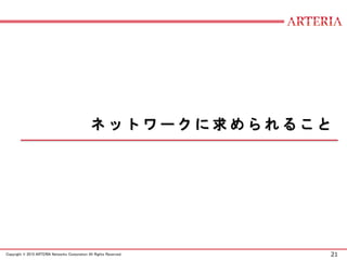 21Copyright © 2015 ARTERIA Networks Corporation All Rights Reserved.
ネ ッ ト ワ ー ク に 求 め ら れ る こ と
 
