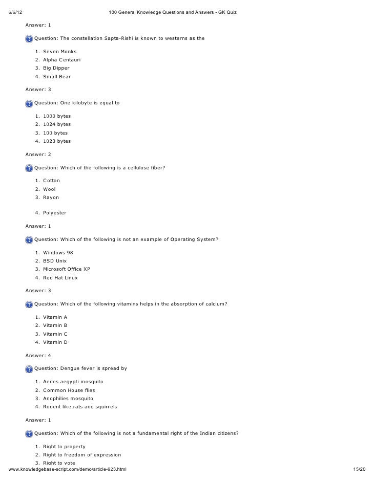 100 General Knowledge Questions And Answers Gk Quiz