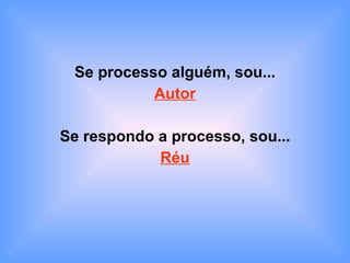 Se processo alguém, sou... Autor Se respondo a processo, sou... Réu 