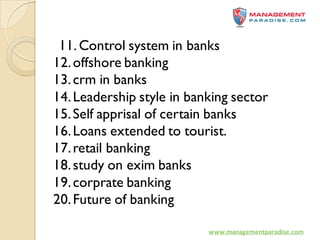 100 marks topics for banking and insurance projects | PDF
