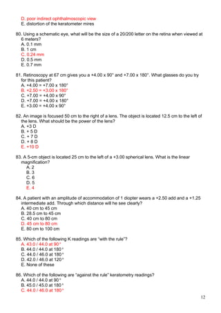 Optometry Instruments Osce Questions 100 Multiple Choice Questions (MCQS) Optics & refraction.doc