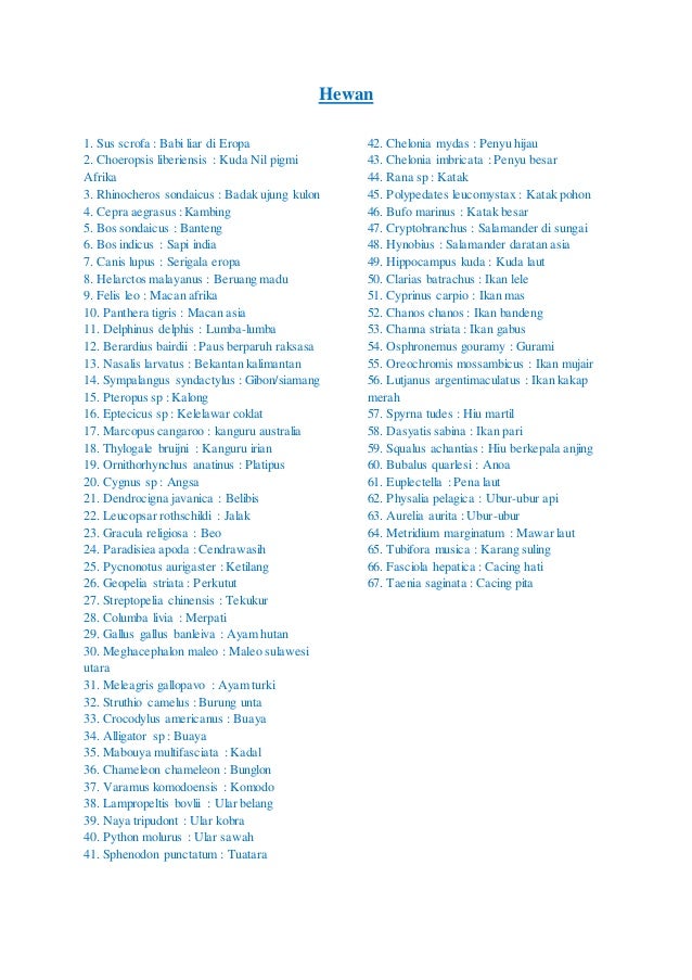 100 nama  ilmiah hewan  dan  tumbuhan 