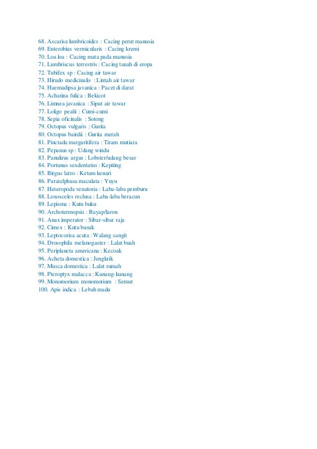 100 nama  ilmiah hewan  dan tumbuhan