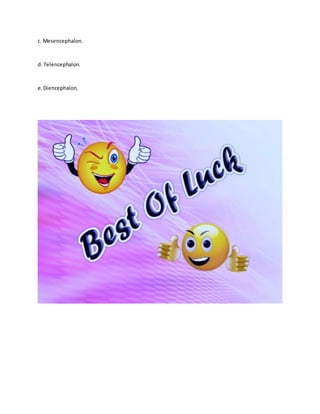 c. Mesencephalon.
d. Telencephalon.
e.Diencephalon.
 