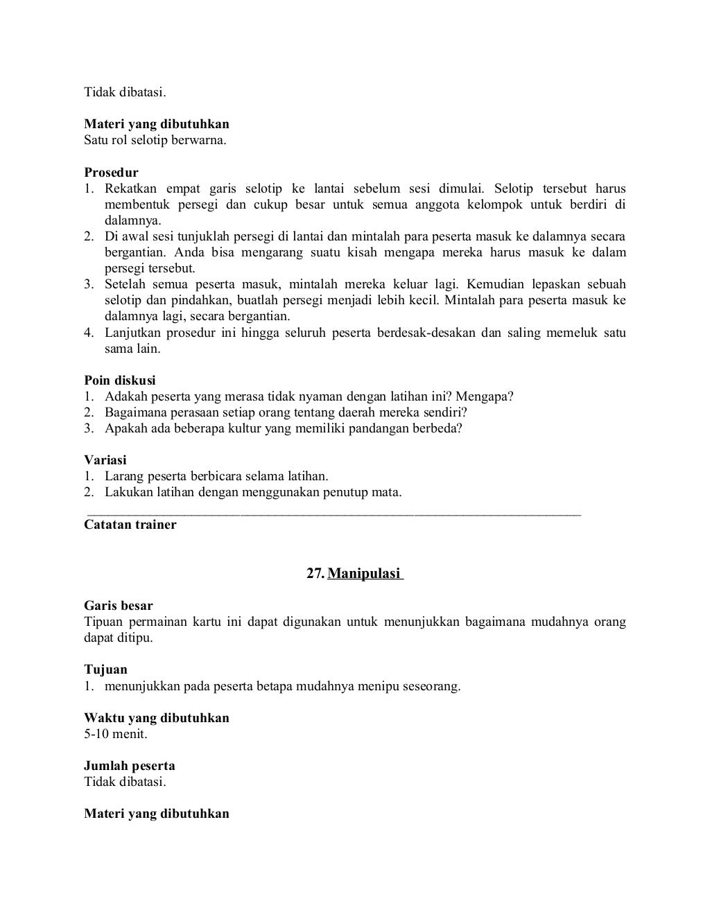 100 permainan untuk training (ice breaking)