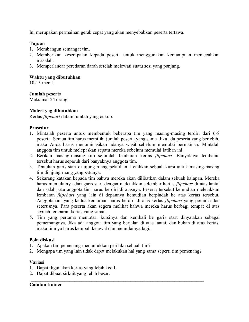 100 permainan untuk training (ice breaking)