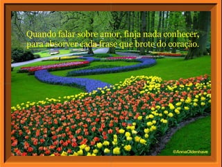 Quando falar sobre amor, finja nada conhecer, para absorver cada frase que brote do coração. 