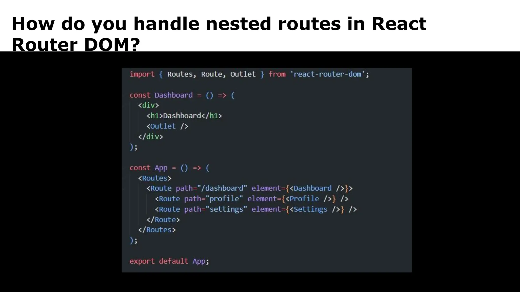 How do you handle nested routes in React
Router DOM?
 