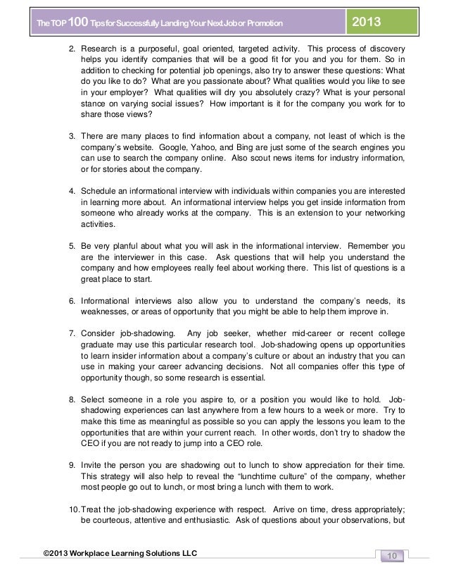 career shadowing questions