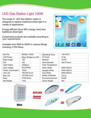 100W LED Gas Station Specification