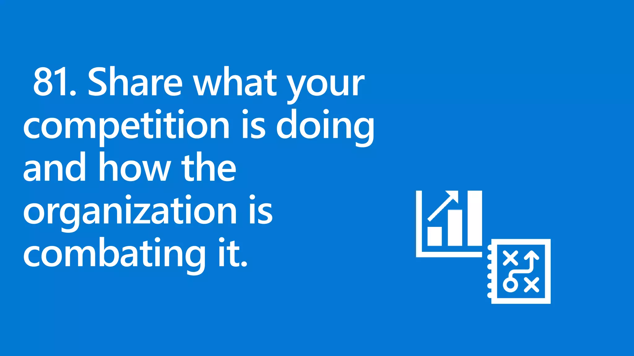 81. Share what your
competition is doing
and how the
organization is
combating it.
 