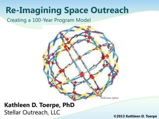 Re-Imagining Space Outreach
Creating a 100-Year Program Model
©2013 Kathleen D. Toerpe
Kathleen D. Toerpe, PhD
Stellar Outreach, LLC
Hoberman Sphere
 