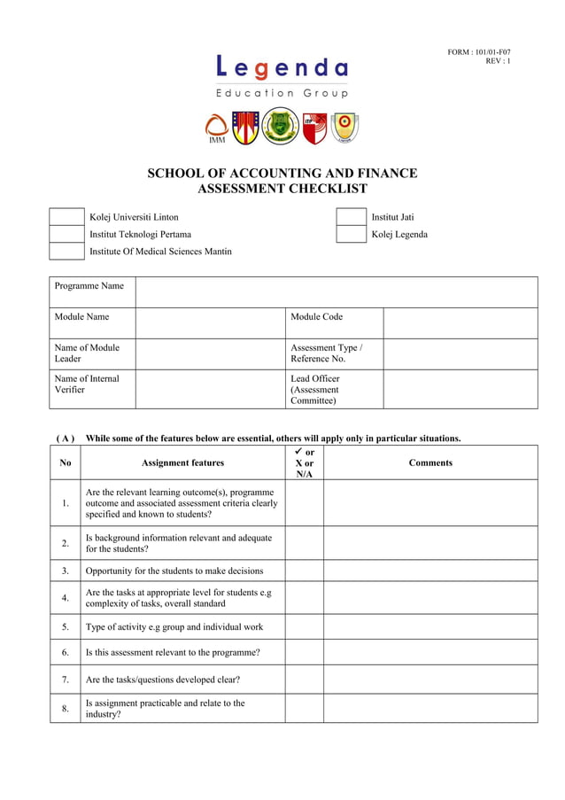 KULINSTITUT JATI ASSESSMENT CHECKLIST | PDF