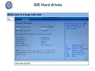 IDE Hard drives
Disk with 250 GB.
BIOS view of a large LBA disk
Ex.
33
 