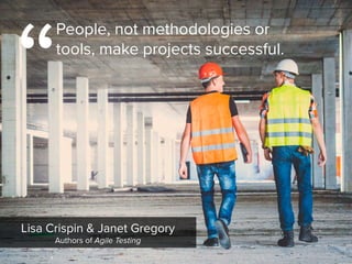 “
People, not methodologies or
tools, make projects successful.
Lisa Crispin & Janet Gregory

Authors of Agile Testing
 