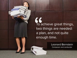 Leonard Bernstein

Composer and conductor
“
To achieve great things,
two things are needed:
a plan, and not quite
enough time.
 