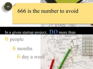 44666 is the number to avoidIn a given startup project,  nomore than 6people6months6day a week