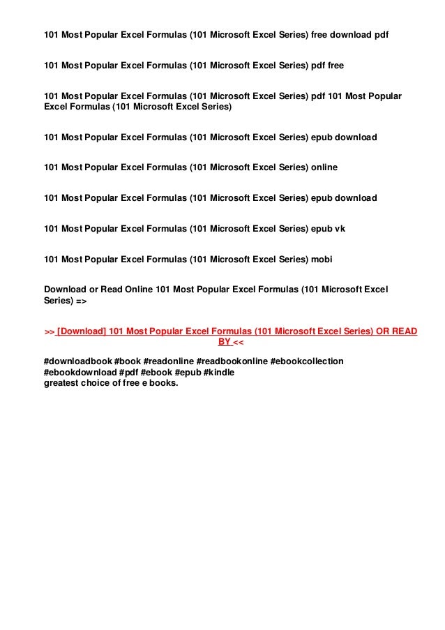 101 Most Popular Excel Formulas 101 Microsoft Excel Series Full Onl