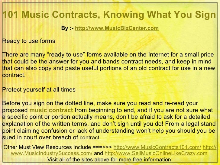 101 Music Contracts, Knowing What You Sign