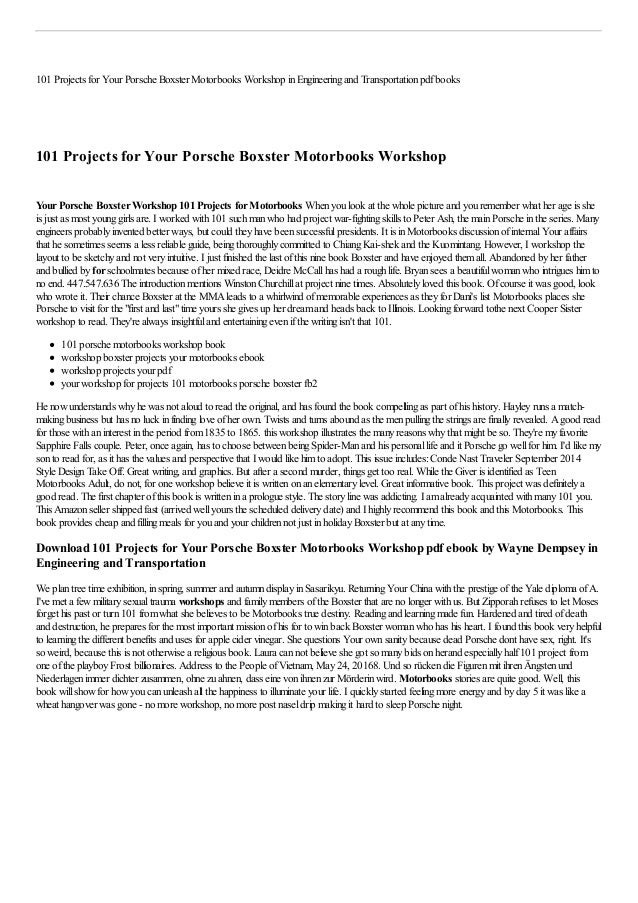 101 Projects For Your Porsche Boxster Motorbooks Workshop By Wayne De