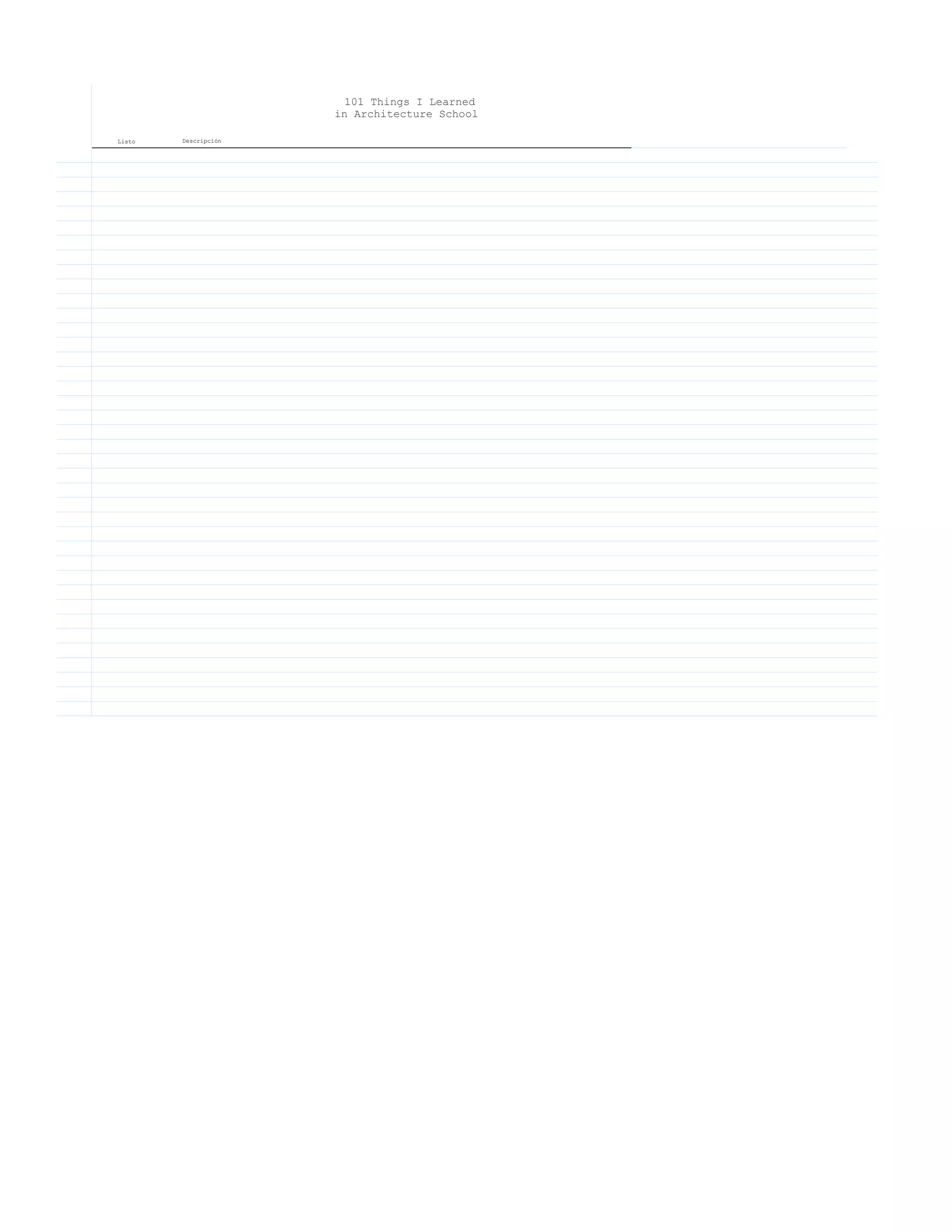 Listo Descripción
101 Things I Learned
in Architecture School
 