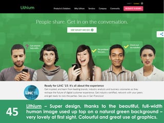 45
Lithium – Super design, thanks to the beautiful, full-width
human image used up top on a natural green background –
very lovely at first sight. Colourful and great use of graphics.
 