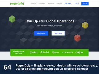 64 Pager Duty – Simple, clear-cut design with visual consistency.
Use of different background colours to create contrast.
 