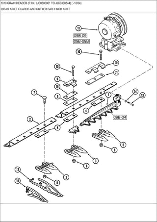 1010 GRAIN HEADER (P.I.N. JJC0300001 TO JJC0308544) ( -10/04)
09B-02 KNIFE GUARDS AND CUTTER BAR 3 INCH KNIFE
 