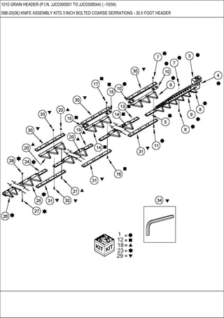 1010 GRAIN HEADER (P.I.N. JJC0300001 TO JJC0308544) ( -10/04)
09B-20(06) KNIFE ASSEMBLY KITS 3 INCH BOLTED COARSE SERRATIONS - 30.0 FOOT HEADER
 