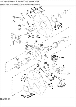 BSN JJC0304999
1010 GRAIN HEADER (P.I.N. JJC0300001 TO JJC0308544) ( -10/04)
09A-05 PICKUP REEL 6 BAT WITH STEEL TINES - BSN JJC0304999
 