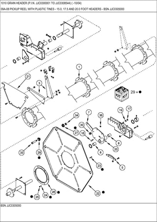BSN JJC0305000
1010 GRAIN HEADER (P.I.N. JJC0300001 TO JJC0308544) ( -10/04)
09A-08 PICKUP REEL WITH PLASTIC TINES - 15.0, 17.5 AND 20.0 FOOT HEADERS - BSN JJC0305000
 