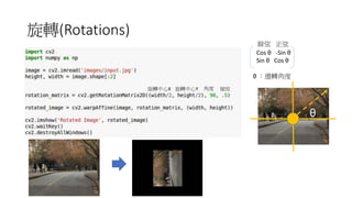 (Rotations)
Cos θ -Sin θ
Sin	θ Cos	θ
θ	 ”
θ
*X Y
 