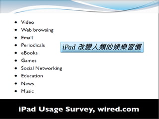 iPad 改變人類的娛樂習慣
 