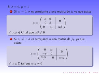 Si λ = 0 y µ = 0, 1
1 Si v1 = 0, σ es semejante a una matriz de j1 ya que existe
φ =


α 0
0 β
0
0 βv2
µ
αβ


∀ α, β ∈...