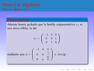 Hom-Lie álgebras
Hom-Lie álgebra sl(2, C)
Los automorsmos 3.) y 4.) son conjugados en C3
por
φ =


0 1 0
1 0 1
1 0 −1

...