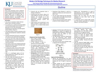 Modern Cell Biology Techniques for Medical Research Victor Samuel, Kishore Polireddy, MS, Partha Krishnamurthy, PhD. University of Kansas Medical Center, Kansas City Kansas & Carmel High School, Carmel, IN.  Outline  Introduction Three major techniques used in medicinal research in the present day are cell culture, PCR, and Agarose Gel Electrophoresis. Cell culture allows one to expand cells in adequate quantities to investigate gene expression patterns  and proteins in the cells that control cellular  functions.  ,[object Object]
