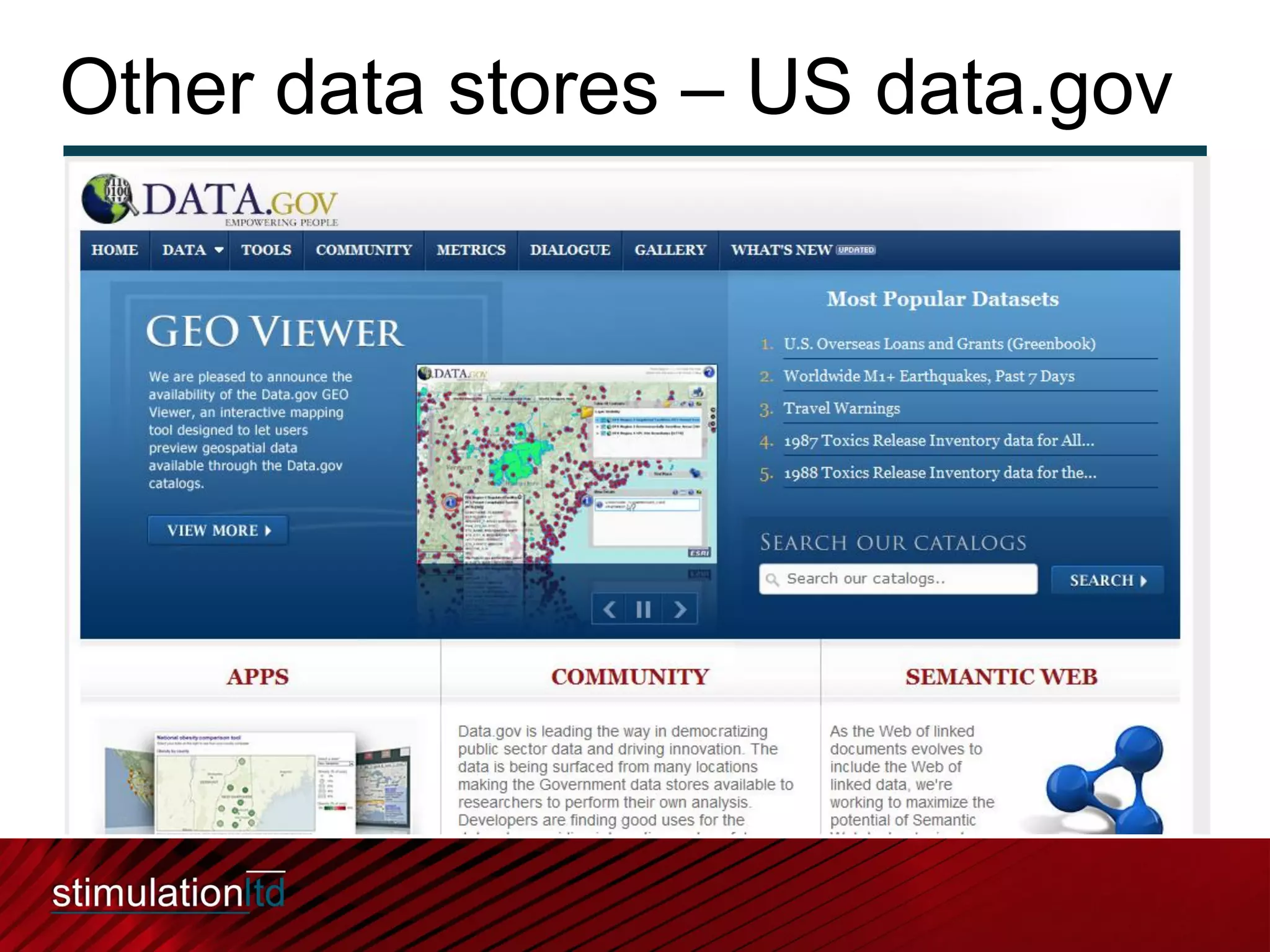Other data stores – US data.gov
 
