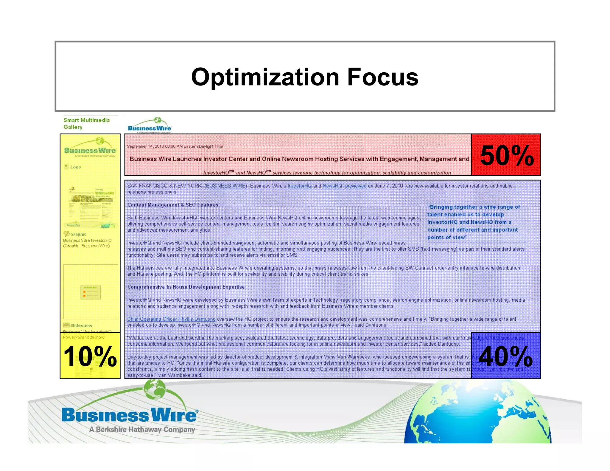 Optimization Focus
       p


                           50%




10%                        40%
 
