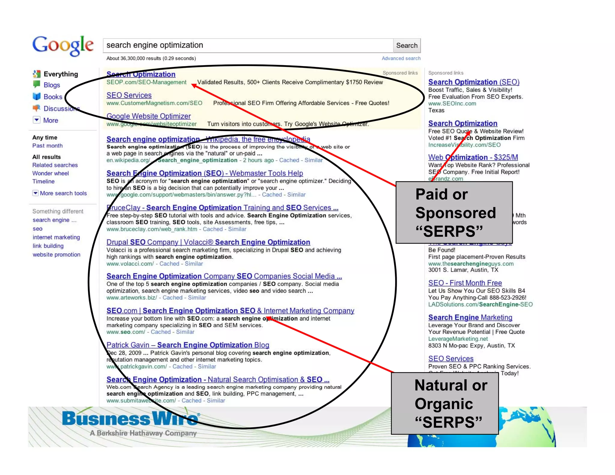 Paid or
Sponsored
S       d
“SERPS”




Natural or
Organic
“SERPS”
 